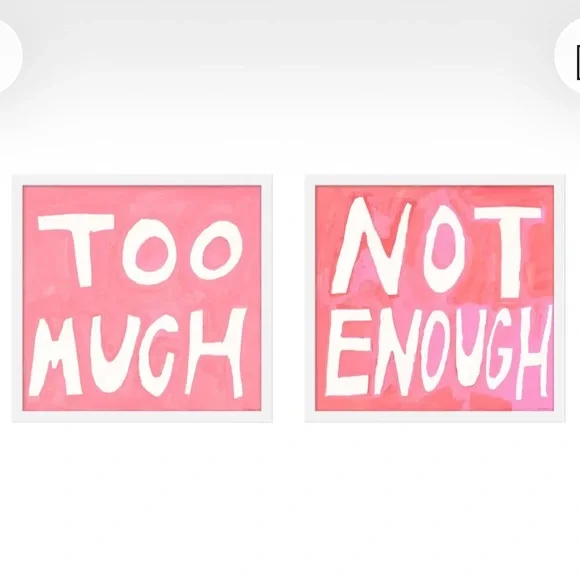 Set of 2 Framed 'Too Much / Not Enough' Pink Wall Art Prints by Virginia Chamlee - Picture 3 of 5
